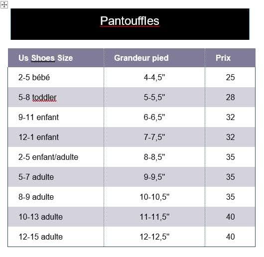 Pantoufles 9-11 enfant